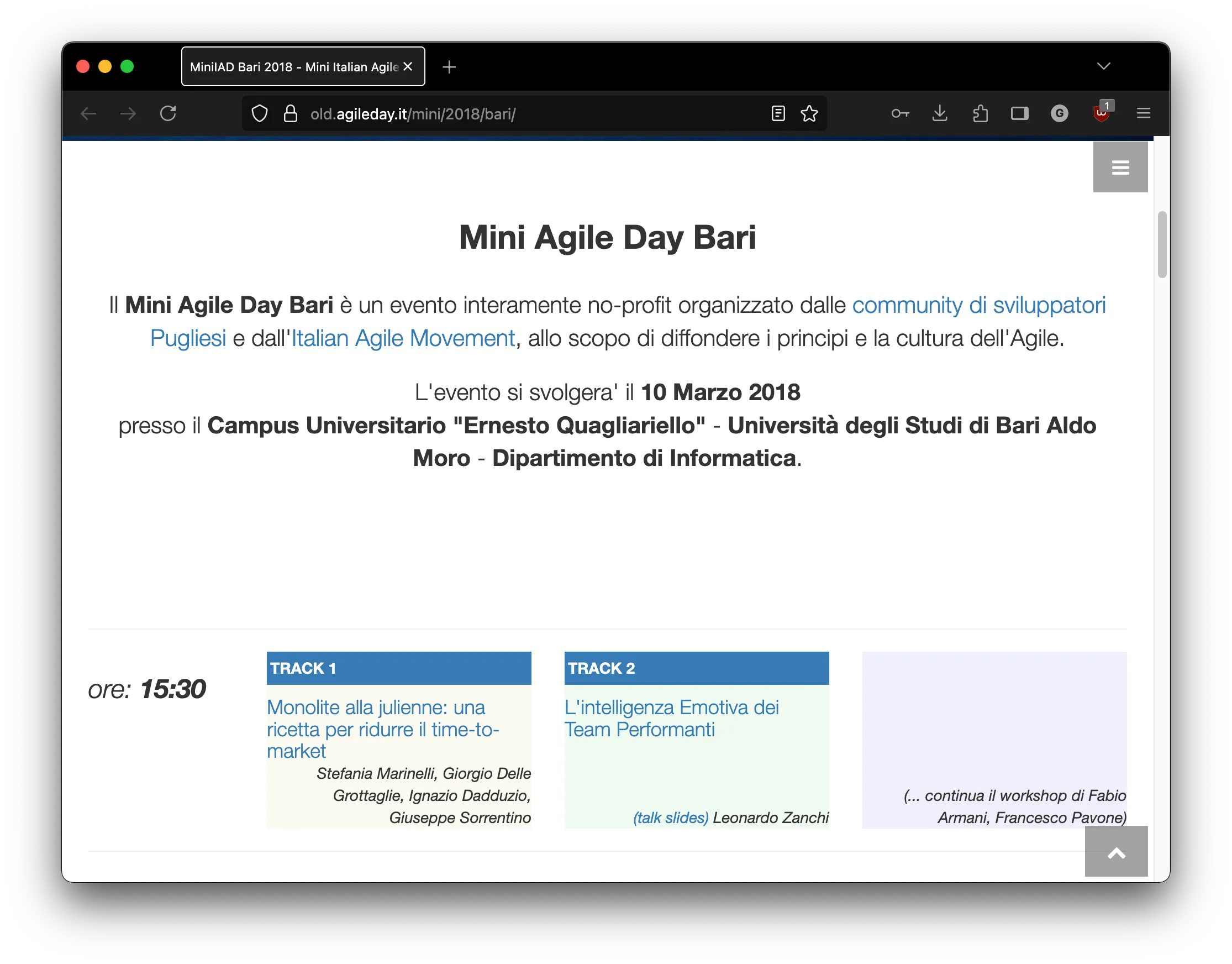 Mini Italian Agile Day schedule